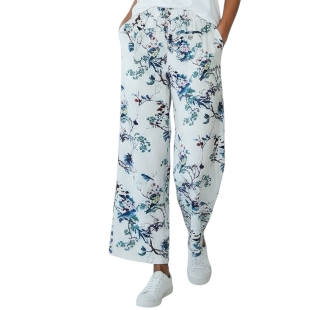 WESTBOUND Floral Bird Print Linen Blend Wide Leg / Drawstring Pants Size Small - Picture 3 of 11